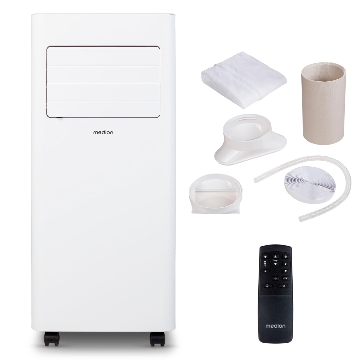 MEDION Mobile Klimaanlage E901 – 9000 BTU, 3in1: Kühlen, Entfeuchten, Ventilieren, mit Abluftschlauch & Fensterkit, für Räume bis 32 m².