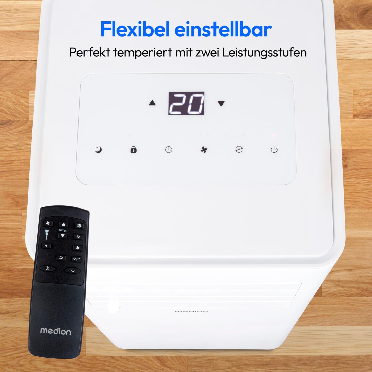 MEDION Mobile Klimaanlage E901 – 9000 BTU, 3in1: Kühlen, Entfeuchten, Ventilieren, mit Abluftschlauch & Fensterkit, für Räume bis 32 m².